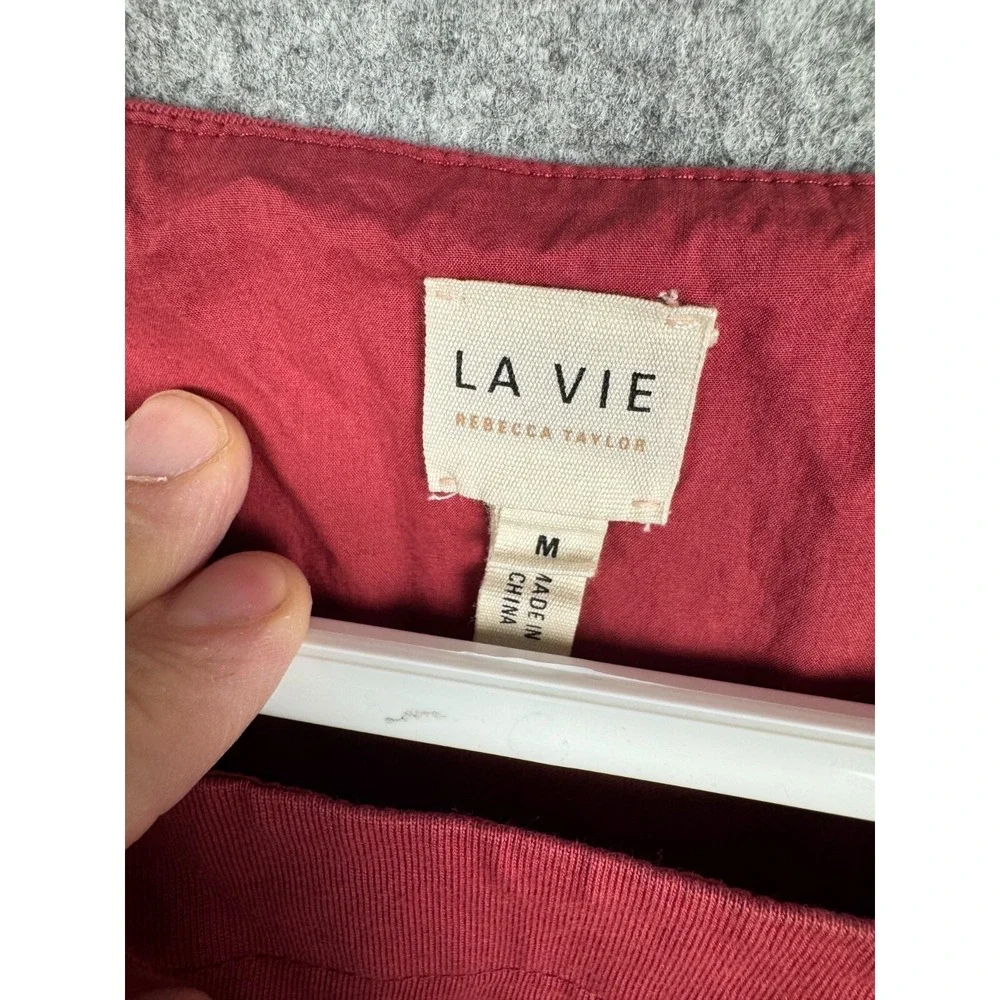 REBECCA TAYLOR LA VIE Top Women's Medium Red Long Sleeve Lace Peasant Cotton *